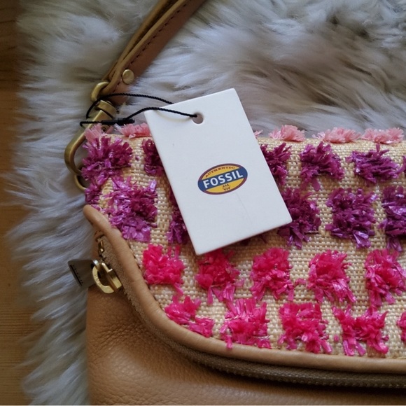 Fossil Preston Straw and leather Clutch Pouch Bag Purse NWT Handbag - Picture 7 of 12